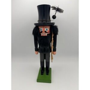 Vintage German Erzgebirge Chimney Sweep Nutcracker 11" Wooden Black Original